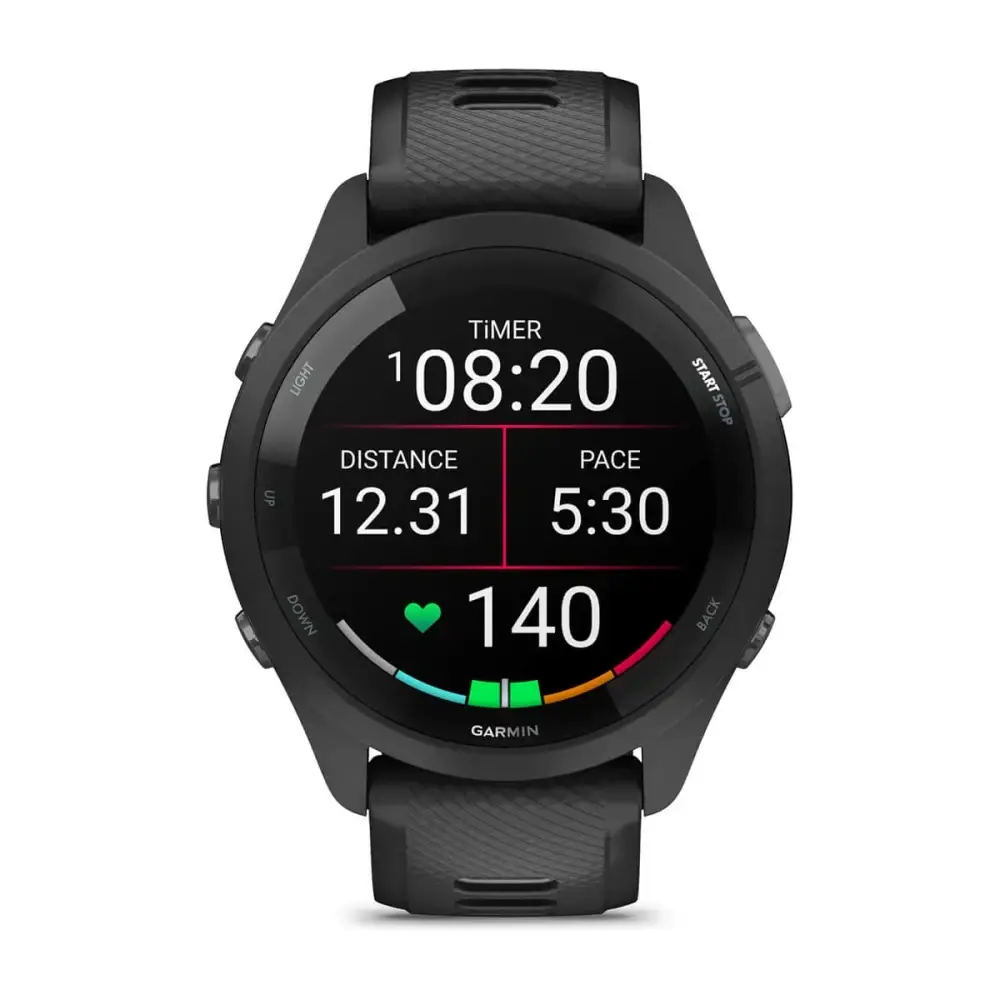 Garmin Forerunner 265 Black Bezel and Case with Black/Powder Gray Silicone Band
